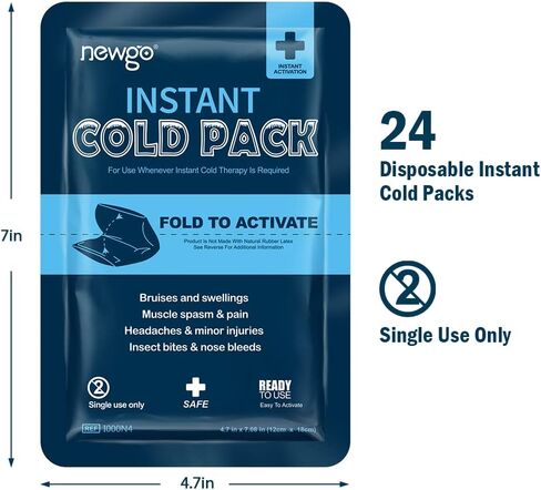 NEWGO Instant Cold Packs (4.7"x 7") – Set of 24 Disposable Ice Packs for Pain Relief, Injuries, Swelling, Inflammation, Sprains, Toothache, Portable for First Aid Kit, Travel, Camping in Saudi Arabia
