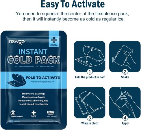 NEWGO Instant Cold Packs (4.7"x 7") – Set of 24 Disposable Ice Packs for Pain Relief, Injuries, Swelling, Inflammation, Sprains, Toothache, Portable for First Aid Kit, Travel, Camping in Saudi Arabia