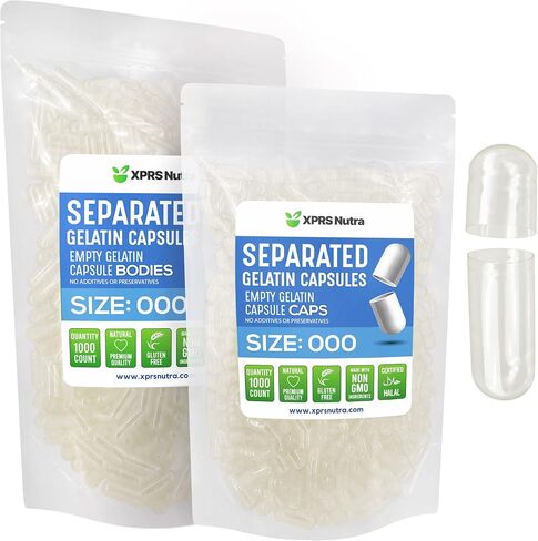 XPRS Nutra Separated Capsules Size 000-100 Count Large Empty Gelatin Capsules Separated in Bags - Premium Clear Empty Capsules - Empty 000 Capsules - Pill Capsules Empty for DIY Supplement Filling in Saudi Arabia