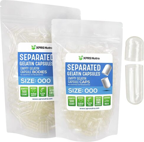 XPRS Nutra Separated Capsules Size 000-100 Count Large Empty Gelatin Capsules Separated in Bags - Premium Clear Empty Capsules - Empty 000 Capsules - Pill Capsules Empty for DIY Supplement Filling in Saudi Arabia