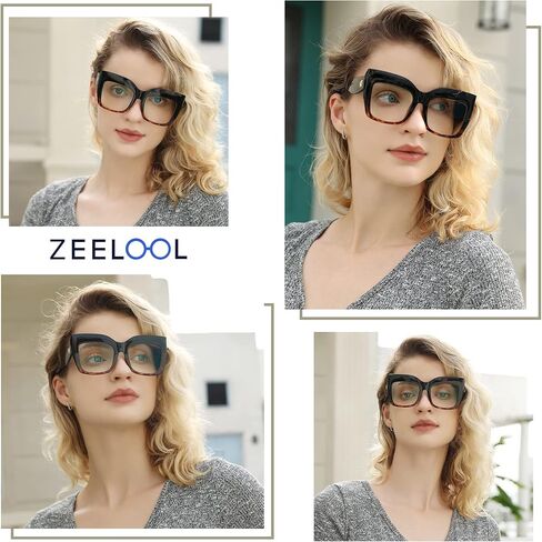 نظارة Zeelool Vintage سميكة كبيرة الحجم بتصميم عين القطة للنساء مع عدسة شفافة بدون وصفة طبية FP0668 in Kuwait