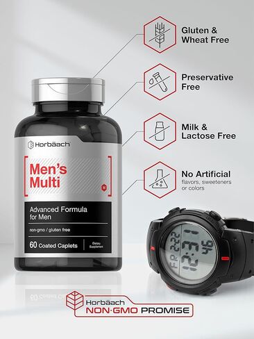 Multivitamin for Men | 60 Caplets | Non-GMO & Gluten Free Vitamins & Minerals Daily Supplement | by Horbaach in Saudi Arabia