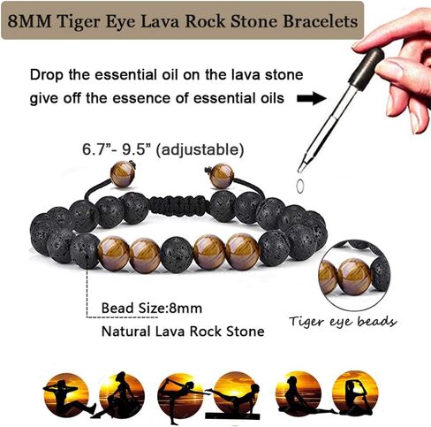 Jewdreamer 10Pcs Natural Stone Lava Rock Beaded Bracelets for Men Women 8mm Chakra Beads Essential Oil Diffuser Bracelets Tiger Eye Anxiety Stress Relief Bracelets Pack in Saudi Arabia