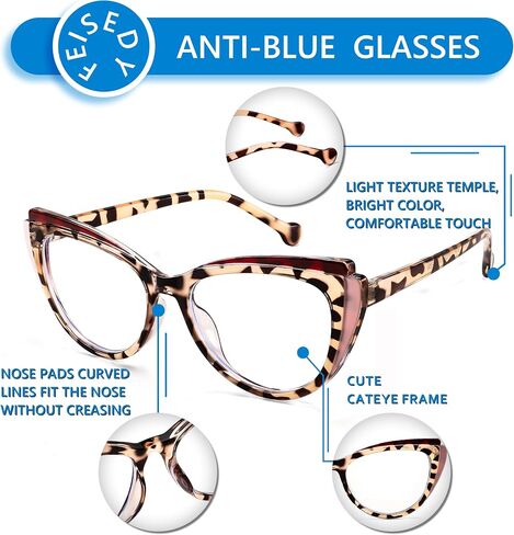 FEISEDY Women Cateye Blue Light Blocking Glasses Fake Nerd Clear Computer Eyewear TR Fashion Frame B0040 in Kuwait