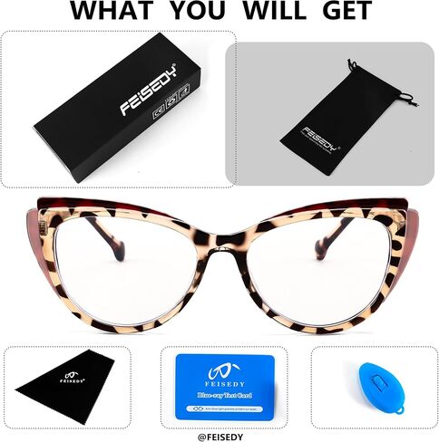 FEISEDY Women Cateye Blue Light Blocking Glasses Fake Nerd Clear Computer Eyewear TR Fashion Frame B0040 in Kuwait