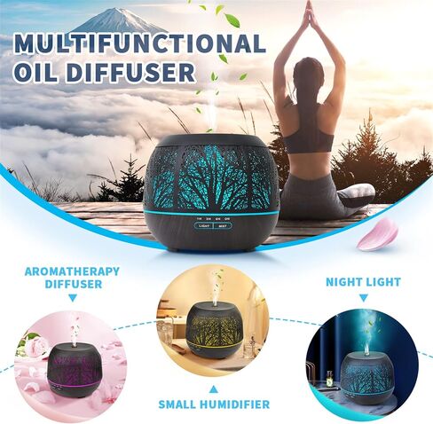 Essential Oil Diffuser Humidifier for Home: 400ml Ultrasonic Aroma Air Diffusers for Large Room - Aromatherapy Cool Mist Vaporizer with Timer & LED Light for Bedroom in Saudi Arabia