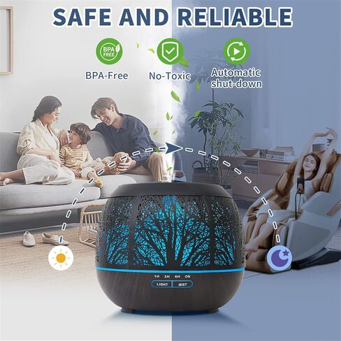 Essential Oil Diffuser Humidifier for Home: 400ml Ultrasonic Aroma Air Diffusers for Large Room - Aromatherapy Cool Mist Vaporizer with Timer & LED Light for Bedroom in Saudi Arabia