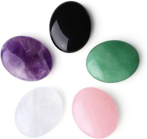 ZHIYUXI 5PCS Healing Crystals Amethyst Rose Quartz Clear Quartz Obisdian Green Aventurine Oval Stone Thumb Pocket Palm Gemstone Natural Quartz Worry Stone Anxiety Relief Meditation Therapy Stones in Saudi Arabia