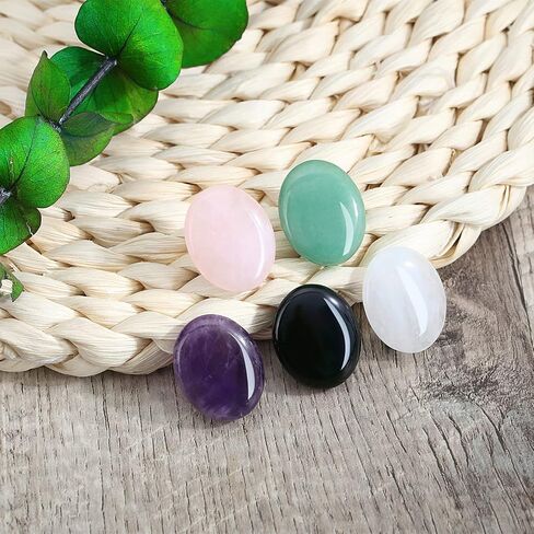 ZHIYUXI 5PCS Healing Crystals Amethyst Rose Quartz Clear Quartz Obisdian Green Aventurine Oval Stone Thumb Pocket Palm Gemstone Natural Quartz Worry Stone Anxiety Relief Meditation Therapy Stones in Saudi Arabia