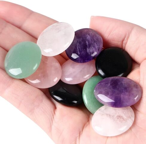 ZHIYUXI 5PCS Healing Crystals Amethyst Rose Quartz Clear Quartz Obisdian Green Aventurine Oval Stone Thumb Pocket Palm Gemstone Natural Quartz Worry Stone Anxiety Relief Meditation Therapy Stones in Saudi Arabia