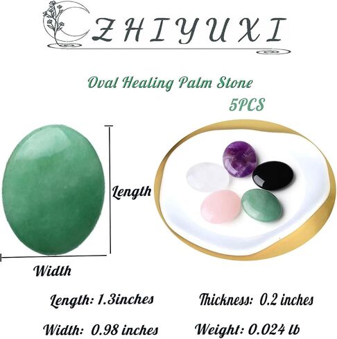 ZHIYUXI 5PCS Healing Crystals Amethyst Rose Quartz Clear Quartz Obisdian Green Aventurine Oval Stone Thumb Pocket Palm Gemstone Natural Quartz Worry Stone Anxiety Relief Meditation Therapy Stones in Saudi Arabia