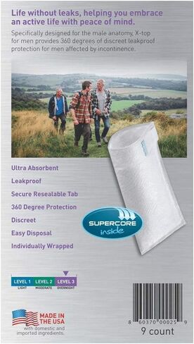 X Top for Men Incontinence Pouch, Level 3, Pack/9 in Saudi Arabia