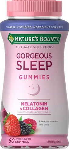 Nature's Bounty Optimal Solutions Gorgeous Sleep Melatonin 5mg Gummies with Collagen, Assorted Fruit Flavors, 60 Count in Saudi Arabia
