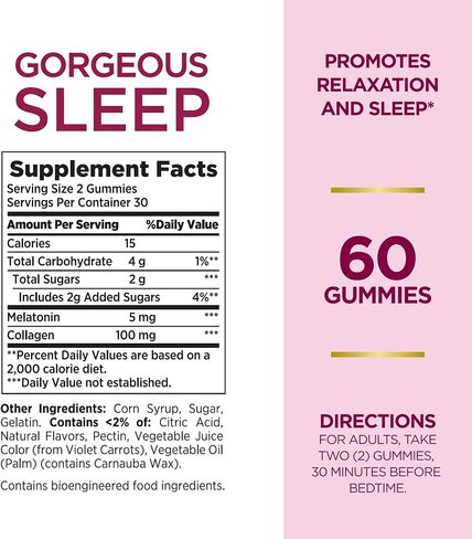 Nature's Bounty Optimal Solutions Gorgeous Sleep Melatonin 5mg Gummies with Collagen, Assorted Fruit Flavors, 60 Count in Saudi Arabia