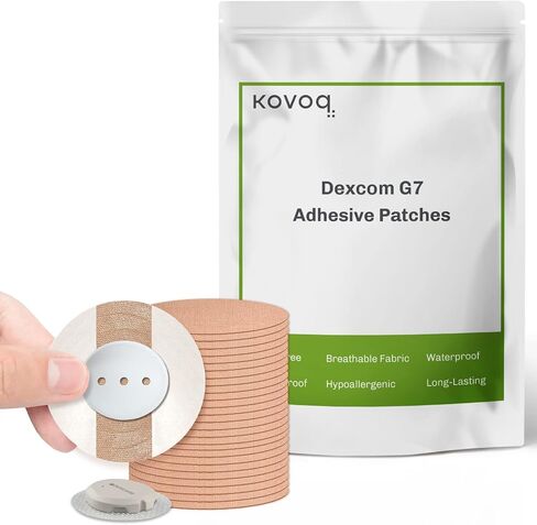 KOVOQ Dexcom G7 Adhesive Patches, 25 Waterproof Adhesive Patches + 1 Reusable Hardshell Cover for Dexcom G7, Latex-Free, Hypoallergenic, Breathable (Tan) in Kuwait