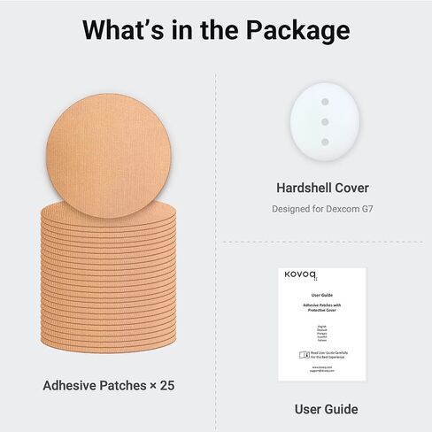 KOVOQ Dexcom G7 Adhesive Patches, 25 Waterproof Adhesive Patches + 1 Reusable Hardshell Cover for Dexcom G7, Latex-Free, Hypoallergenic, Breathable (Tan) in Kuwait