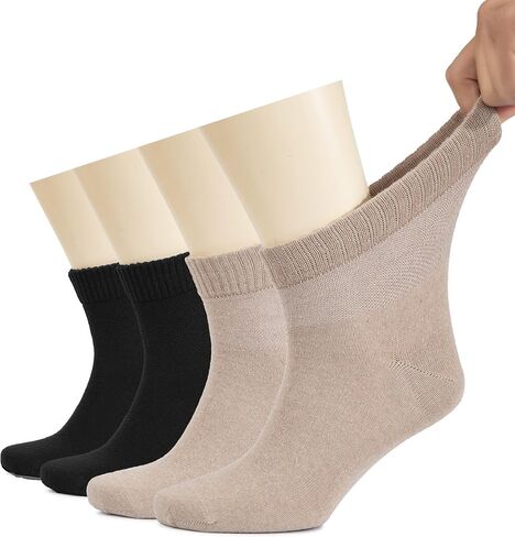 Hugh Ugoli Men's Cotton Diabetic Ankle Socks, Wide, Thin, Loose Fit and Stretchy, Seamless Toe & Non Binding Top, 4-8 Pairs in Saudi Arabia