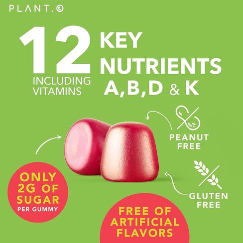 PLANT.O NUTRITION حلوى عضوية متعددة الفيتامينات للأطفال [فيتامينات لذيذة للأطفال من وزارة الزراعة الأمريكية] مع فيتامين C وD وA وB والزنك للمناعة والنمو والدماغ والطاقة والنباتية وخالية من الغلوتين، 60 قطعة مضغ in Kuwait