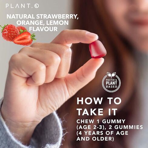 PLANT.O NUTRITION حلوى عضوية متعددة الفيتامينات للأطفال [فيتامينات لذيذة للأطفال من وزارة الزراعة الأمريكية] مع فيتامين C وD وA وB والزنك للمناعة والنمو والدماغ والطاقة والنباتية وخالية من الغلوتين، 60 قطعة مضغ in Kuwait