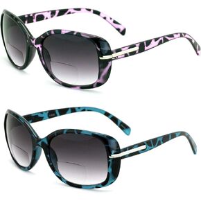 V.W.E. 2 Pairs Women's Bifocals Reading Sunglasses Reader Glasses Vintage Outdoor Black and Leopard
