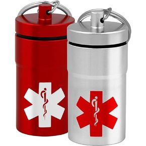 2 برطمان تخزين متوسط ​​الحجم من بريميو 1، حاوية حامل حبوب الدواء محكمة الغلق بنسبة 100% مقاومة للماء/الرائحة مع شعارين طبيين على الجانبين، لتأمين زجاجة نيترو 100 قيراط، وأعشاب أدوية الأسبرين، وسلسلة مفاتيح EDC + حلقة تسلق واحدة in Kuwait