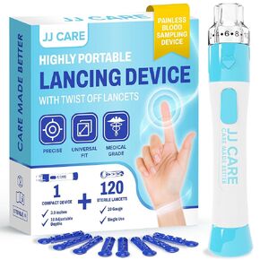 جهاز الوخز JJ CARE مع 120 قطعة من الوخز الملتوي (30 مقياسًا)، 10 إعدادات عمق قابلة للتعديل، جهاز الوخز لاختبار مرض السكري مع قاذف زر الضغط، جهاز الوخز لاختبار نسبة الجلوكوز في الدم in Kuwait