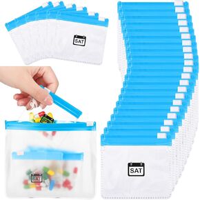 29 Pcs Weekly Pill Pouches Bags Set Monthly Zippered Pill Pouch Set Reusable Clear Plastic Pill Bags Self Sealing Travel Medicine Organizer Storage Pouches with Slide Lock for Small Items (Black)
