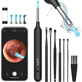 Yumika Ear Wax Removal Tool, Cleaner with 1080P HD Camera, Kit 7 PCS Set, Wireless Otoscope 6 Lights, for iPhone, iPad, Android Smart Phones（Black）