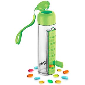 Synergy Water Bottle & Pill Organizer - Travel Storage Container for Water, Juice, Vitamins - Portable 7-Day Pillbox - for Outdoor, Gym, Travel - Easy Carry Strap - BPA Free Plastic - 400ml (Pink) in Saudi Arabia
