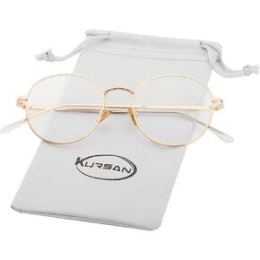 Kursan Blue Light Blocking Glasses for Women Men Stylish Round Metal Frame Clear Lens Eyeglasses