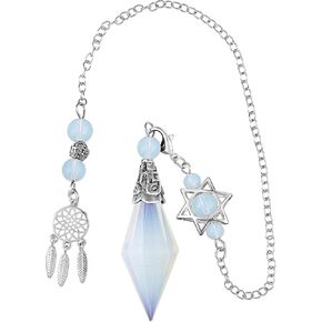 TUMBEELLUWA Reiki Healing Crystal Point البندول عرافة العرافة، قلادة حجرية منحوتة للتأمل الريكي مع صائد الأحلام وسلسلة نجوم ميركابا، أوباليت