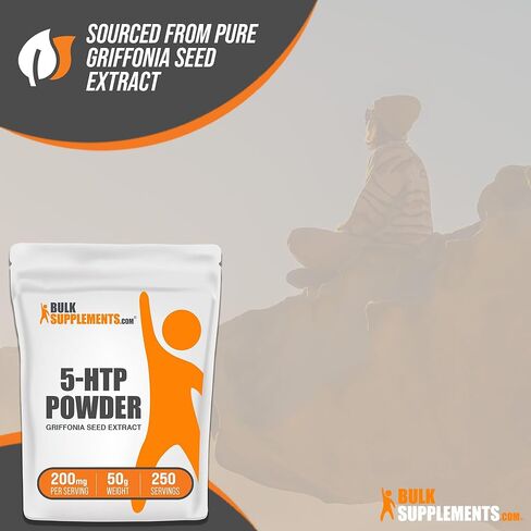 BULKSUPPLEMENTS.COM مسحوق 5-HTP - 5-Hydroxytryptophan، مكمل 5 HTP، 5-HTP 200 مجم - من مستخلص بذور جريفونيا - خالي من الغلوتين، 200 مجم من مكمل HTP5 لكل وجبة، 50 جم (1.8 أونصة) in Kuwait