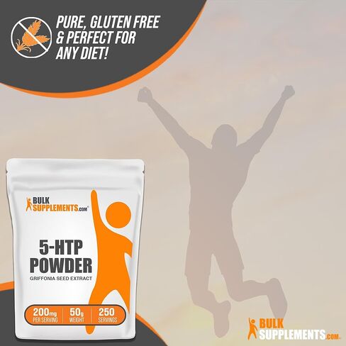 BULKSUPPLEMENTS.COM مسحوق 5-HTP - 5-Hydroxytryptophan، مكمل 5 HTP، 5-HTP 200 مجم - من مستخلص بذور جريفونيا - خالي من الغلوتين، 200 مجم من مكمل HTP5 لكل وجبة، 50 جم (1.8 أونصة) in Kuwait