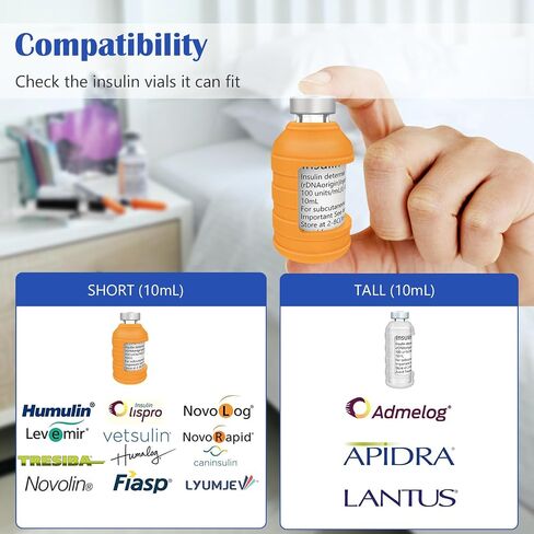 Insulin Via Bottle Protector Case for Diabetic, Insulin Vial Holder Silicone Protective Sleeve to Protect Your Insulin Vial from Breaking, for Most 10ML Insulin Vials, 2-Pack (Short-Blue) in Kuwait