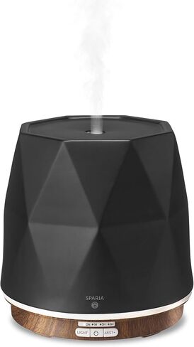 SPARIA Ceramic Ultrasonic Essential Oil Diffuser for Aromatherapy, Matte Black with Wood Grain, 300ml, 18 Hour Runtime in Saudi Arabia
