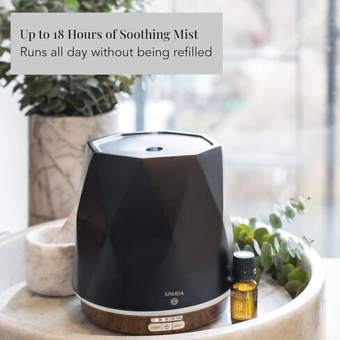 SPARIA Ceramic Ultrasonic Essential Oil Diffuser for Aromatherapy, Matte Black with Wood Grain, 300ml, 18 Hour Runtime in Saudi Arabia