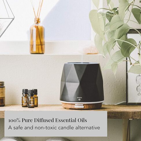 SPARIA Ceramic Ultrasonic Essential Oil Diffuser for Aromatherapy, Matte Black with Wood Grain, 300ml, 18 Hour Runtime in Saudi Arabia