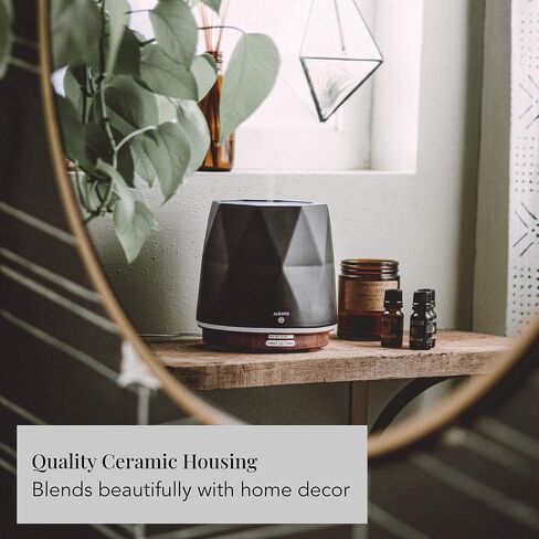 SPARIA Ceramic Ultrasonic Essential Oil Diffuser for Aromatherapy, Matte Black with Wood Grain, 300ml, 18 Hour Runtime in Saudi Arabia