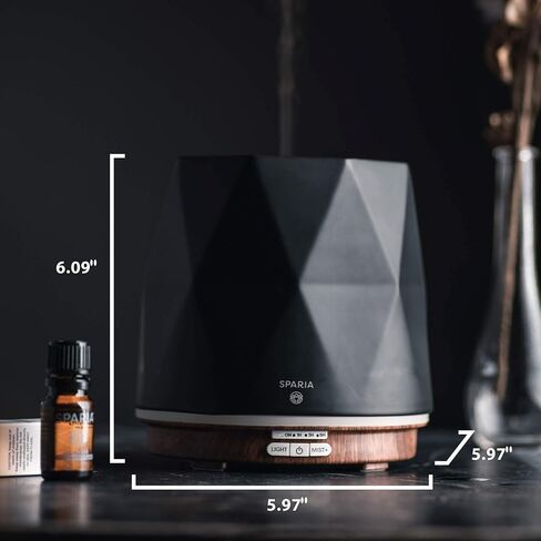 SPARIA Ceramic Ultrasonic Essential Oil Diffuser for Aromatherapy, Matte Black with Wood Grain, 300ml, 18 Hour Runtime in Saudi Arabia