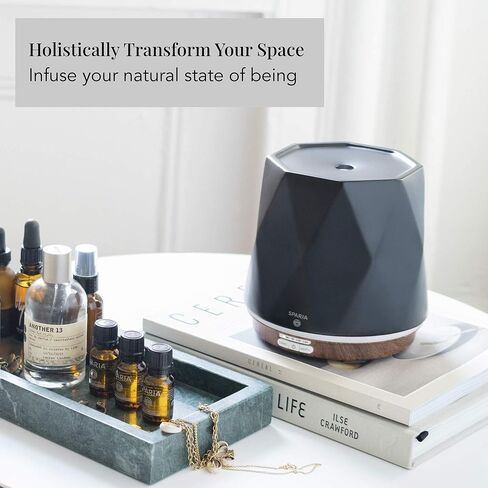 SPARIA Ceramic Ultrasonic Essential Oil Diffuser for Aromatherapy, Matte Black with Wood Grain, 300ml, 18 Hour Runtime in Saudi Arabia