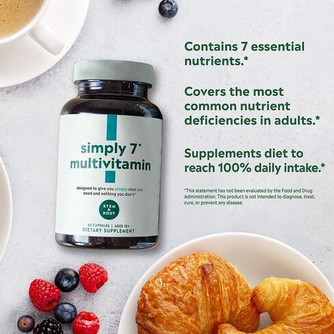 سيمبلي وجذور سيمبلي 7 فيتامينات متعددة | يساعد في معالجة أهم 7 أوجه قصور لدى البالغين | مصنوع من 7 فيتامينات ومعادن أساسية مثل فيتامين C وفيتامين D والمغنيسيوم | 60 كبسولة (كمية تكفي لمدة شهر) in Kuwait