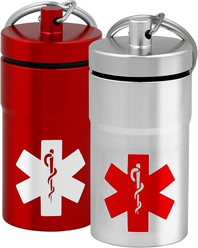 2 برطمان تخزين متوسط ​​الحجم من بريميو 1، حاوية حامل حبوب الدواء محكمة الغلق بنسبة 100% مقاومة للماء/الرائحة مع شعارين طبيين على الجانبين، لتأمين زجاجة نيترو 100 قيراط، وأعشاب أدوية الأسبرين، وسلسلة مفاتيح EDC + حلقة تسلق واحدة in Kuwait