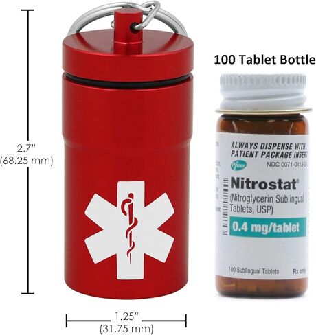 2 برطمان تخزين متوسط ​​الحجم من بريميو 1، حاوية حامل حبوب الدواء محكمة الغلق بنسبة 100% مقاومة للماء/الرائحة مع شعارين طبيين على الجانبين، لتأمين زجاجة نيترو 100 قيراط، وأعشاب أدوية الأسبرين، وسلسلة مفاتيح EDC + حلقة تسلق واحدة in Kuwait