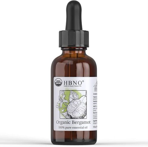 HBNO Organic Bergamot Essential Oil Bergapten-Free - 100% Pure & Natural and USDA Certified Organic - for Face, Body, Skin, Lips, Hair, Nails, Shampoo, Conditioner - 1 OZ (30 ml) in Kuwait