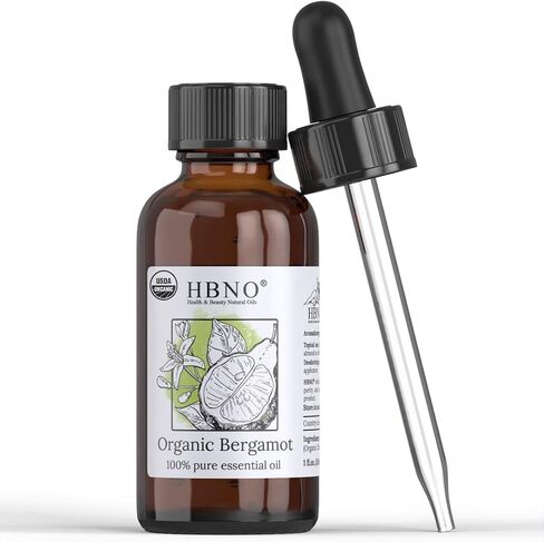 HBNO Organic Bergamot Essential Oil Bergapten-Free - 100% Pure & Natural and USDA Certified Organic - for Face, Body, Skin, Lips, Hair, Nails, Shampoo, Conditioner - 1 OZ (30 ml) in Kuwait