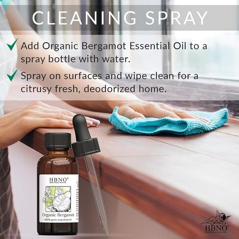 HBNO Organic Bergamot Essential Oil Bergapten-Free - 100% Pure & Natural and USDA Certified Organic - for Face, Body, Skin, Lips, Hair, Nails, Shampoo, Conditioner - 1 OZ (30 ml) in Kuwait