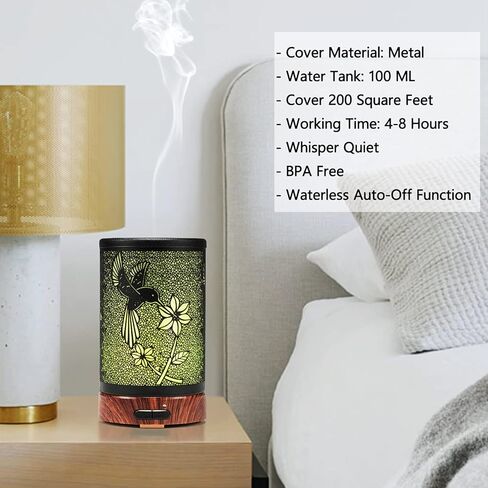 ASAWASA Diffusers for Essential Oils, Essential Oil Diffuser with Waterless Auto Shut-Off, Metal Art Aromatherapy Humidifier with Multicolor Changed Night Light,Ideal for Home Gifts Spa Yoga (Banyan) in Kuwait