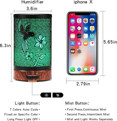 ASAWASA Diffusers for Essential Oils, Essential Oil Diffuser with Waterless Auto Shut-Off, Metal Art Aromatherapy Humidifier with Multicolor Changed Night Light,Ideal for Home Gifts Spa Yoga (Banyan) in Kuwait