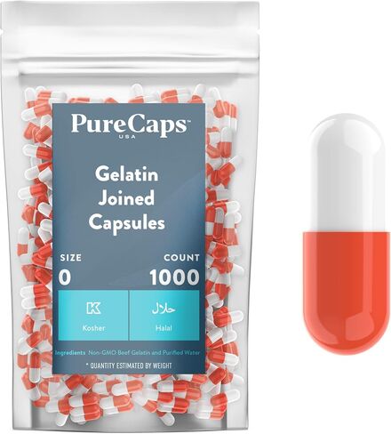 Purecaps USA - Size 0 Empty Apple Green Gelatin Pill Capsules - Fast Dissolving and Easily Digestible - Preservative Free with Natural Ingredients - (1,000 Joined Capsules) in Kuwait