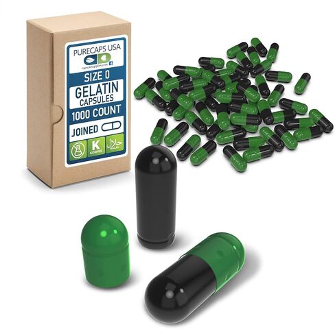 Purecaps USA - Size 0 Empty Apple Green Gelatin Pill Capsules - Fast Dissolving and Easily Digestible - Preservative Free with Natural Ingredients - (1,000 Joined Capsules) in Kuwait